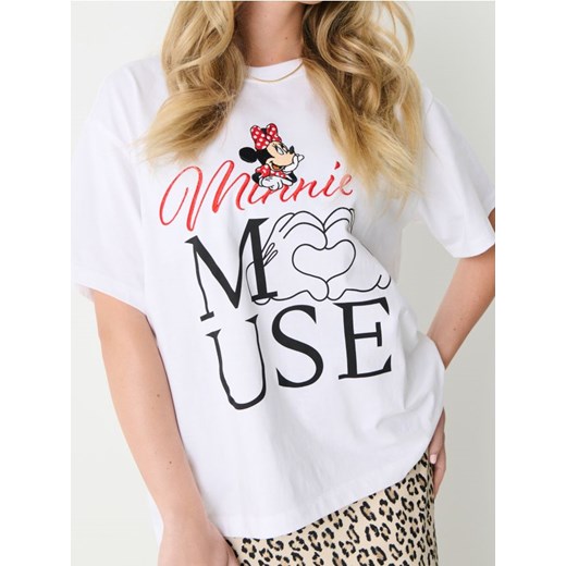 Sinsay - Bawełniana koszulka z nadrukiem Minnie Mouse - biały ze sklepu Sinsay w kategorii Bluzki damskie - zdjęcie 179698912
