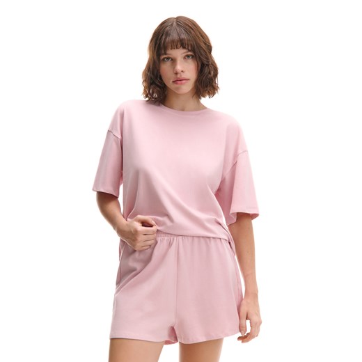 Cropp - Różowa dwuczęściowa piżama basic - różowy ze sklepu Cropp w kategorii Piżamy damskie - zdjęcie 179699253