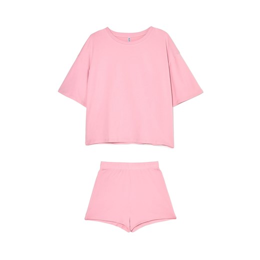 Cropp - Różowa dwuczęściowa piżama basic - różowy Cropp L Cropp
