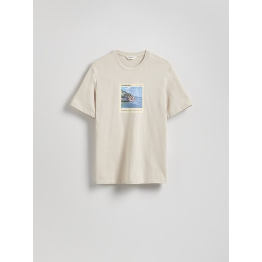 Reserved - T-shirt regular z nadrukiem - beżowy Reserved S Reserved