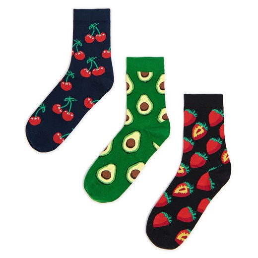 Cropp - 3 pack skarpet z owocowym motywem - wielobarwny Cropp 39-42 Cropp