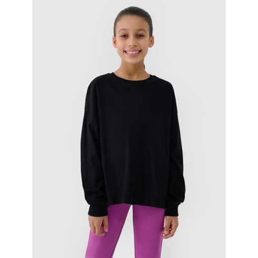 Dziewczęcy longsleeve gładki 4F 4FJWSS25TLONF377 - czarny ze sklepu Sportstylestory.com w kategorii Bluzki dziewczęce - zdjęcie 179708152
