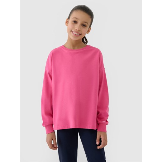 Dziewczęcy longsleeve gładki 4F 4FJWSS25TLONF377 - różowy ze sklepu Sportstylestory.com w kategorii Bluzki dziewczęce - zdjęcie 179708161