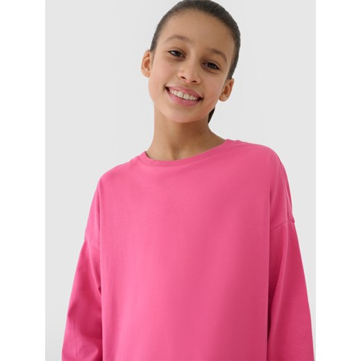 Dziewczęcy longsleeve gładki 4F 4FJWSS25TLONF377 - różowy ze sklepu Sportstylestory.com w kategorii Bluzki dziewczęce - zdjęcie 179708162