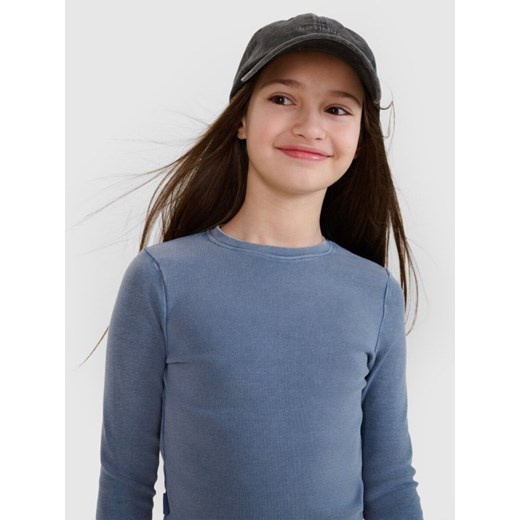 Dziewczęcy longsleeve crop top gładki 4F 4FJWSS25TLONF430 - granatowy ze sklepu Sportstylestory.com w kategorii Bluzki dziewczęce - zdjęcie 179708171
