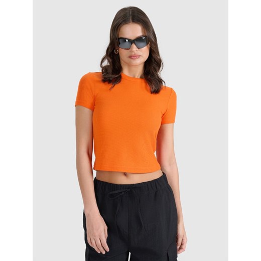 Damski t-shirt basic 4F 4FRSS25TTSHF2749 - pomarańczowy ze sklepu Sportstylestory.com w kategorii Bluzki damskie - zdjęcie 179708433
