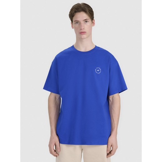 Męski t-shirt oversize z nadrukiem 4F 4FRSS25TTSHM2991 - niebieski ze sklepu Sportstylestory.com w kategorii T-shirty męskie - zdjęcie 179708501