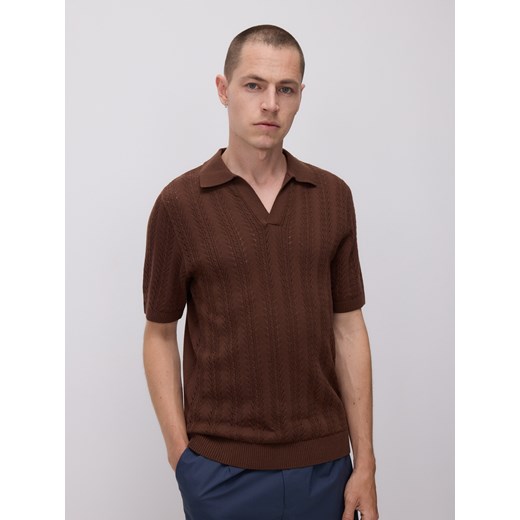 Reserved - Bawełniany sweter polo - brązowy ze sklepu Reserved w kategorii Swetry męskie - zdjęcie 179709221