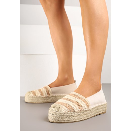 Beżowe Espadryle na Platformie Ozdobione Plecionką w Stylu Boho Lelisse ze sklepu renee.pl w kategorii Espadryle damskie - zdjęcie 179711670