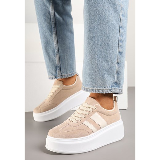 Ciemnobeżowe Sneakersy Typu Kultowe Tenisówki na Platformie Redoreve ze sklepu renee.pl w kategorii Buty sportowe damskie - zdjęcie 179712031