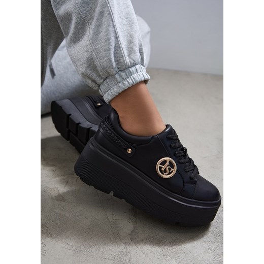 Czarne Sneakersy Vices na Platformie Ozdobione Metaliczną Aplikacją Tatellia ze sklepu renee.pl w kategorii Buty sportowe damskie - zdjęcie 179712121