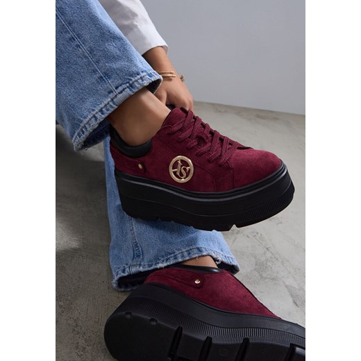 Bordowe Sneakersy Vices na Platformie Ozdobione Metaliczną Aplikacją Tatellia ze sklepu renee.pl w kategorii Buty sportowe damskie - zdjęcie 179712123