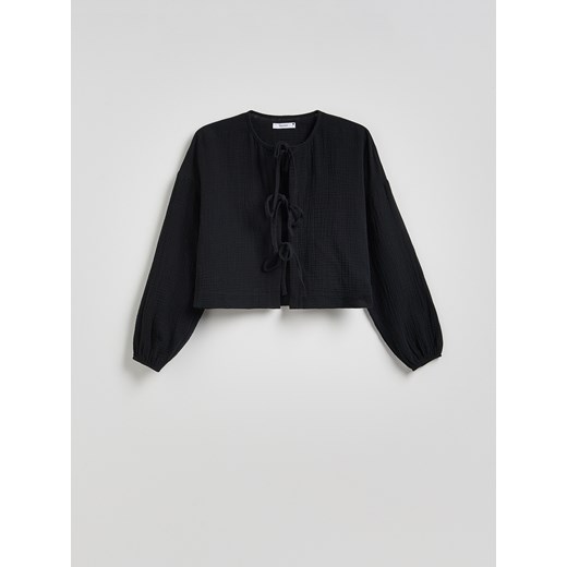 Reserved - Muślinowa bluzka z wiązaniami - czarny Reserved XXL Reserved