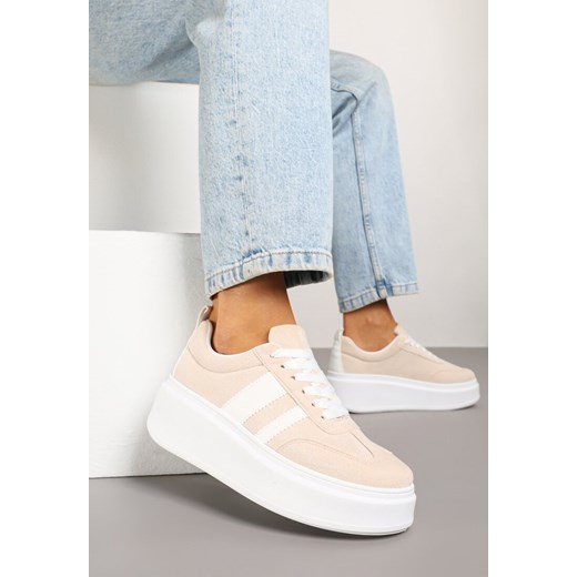 Beżowe Sneakersy w Stylu Klasycznych Tenisówek na Grubej Podeszwie Rediree ze sklepu born2be.pl w kategorii Buty sportowe damskie - zdjęcie 179714314