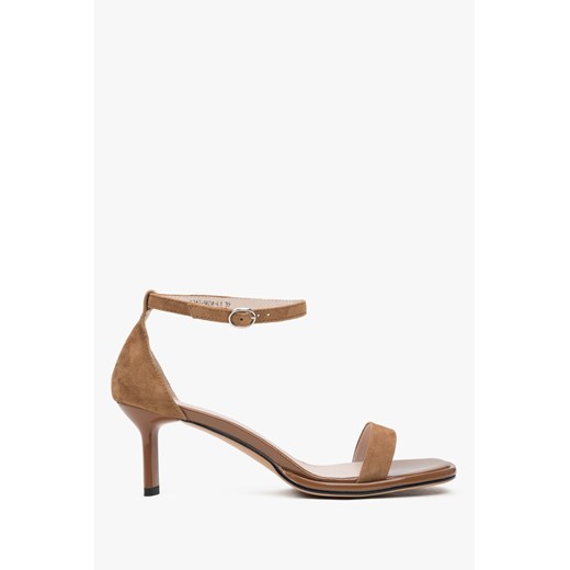 Estro: Brązowe sandałki damskie na obcasie z weluru naturalnego Estro 40 Estro
