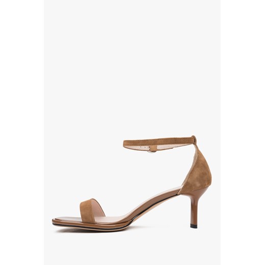 Estro: Brązowe sandałki damskie na obcasie z weluru naturalnego Estro 37 Estro