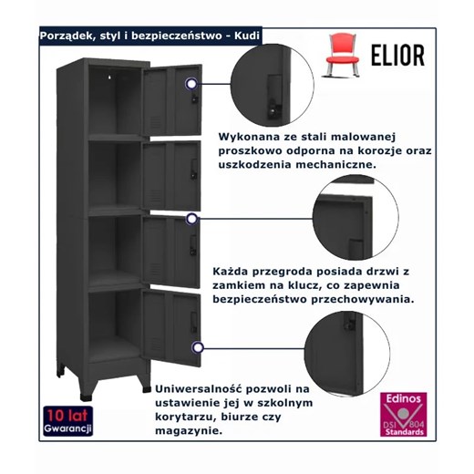Antracytowa szafa zamykana na klucz - Kudi Elior One Size Edinos.pl