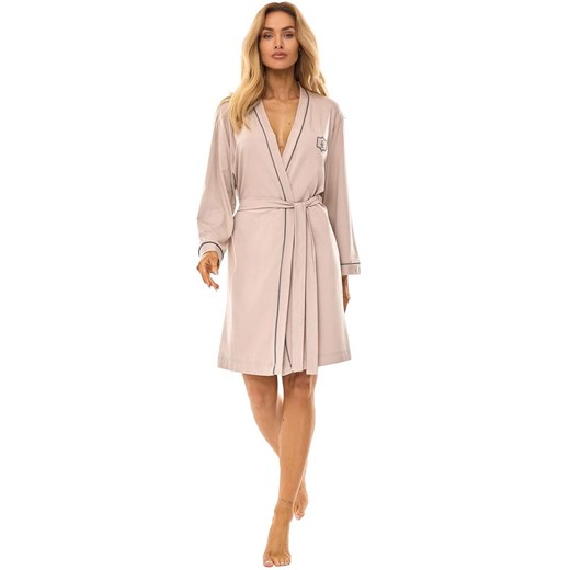 Krótki szlafrok damski beżowy 2504, Kolor beżowy, Rozmiar XL, L&amp;L XL okazja Intymna