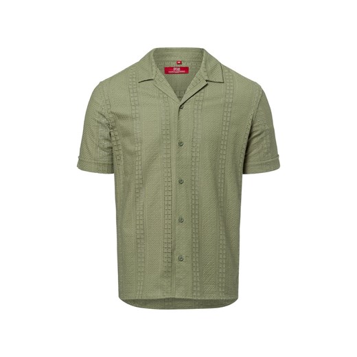 Finshley & Harding London Męska koszulka z krótkim rękawem - Bailey Mężczyźni Regular Fit Bawełna oliwkowy wypukły wzór tkaniny ze sklepu vangraaf w kategorii Koszule męskie - zdjęcie 179721212