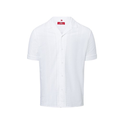 Finshley & Harding London Męska koszula casual Mężczyźni Modern Fit Bawełna biały wypukły wzór tkaniny ze sklepu vangraaf w kategorii Koszule męskie - zdjęcie 179721213