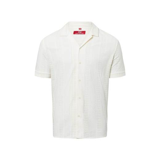Finshley & Harding London Męska koszulka z krótkim rękawem - Bailey Mężczyźni Regular Fit Bawełna écru wypukły wzór tkaniny ze sklepu vangraaf w kategorii Koszule męskie - zdjęcie 179721214