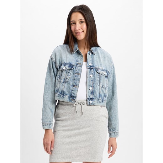 Tommy Jeans Damska kurtka dżinsowa - Oversized Cropped Fit Trucker Kobiety Bawełna light stone jednolity ze sklepu vangraaf w kategorii Kurtki damskie - zdjęcie 179721263