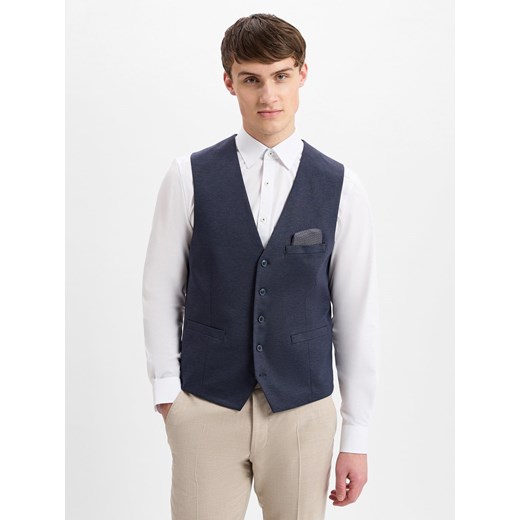 Finshley & Harding Męska kamizelka garniturowa Mężczyźni Modern Fit granatowy wzorzysty ze sklepu vangraaf w kategorii Marynarki męskie - zdjęcie 179721290