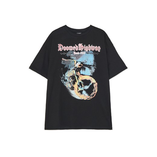 Cropp - T-shirt z kolorowym nadrukiem - czarny ze sklepu Cropp w kategorii Bluzki damskie - zdjęcie 179721751