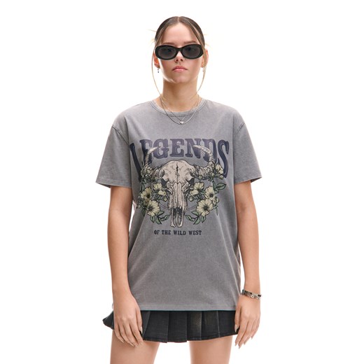 Cropp - T-shirt z motywem dzikiego zachodu - jasny szary ze sklepu Cropp w kategorii Bluzki damskie - zdjęcie 179721754