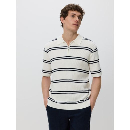 Reserved - Koszulka polo ze strukturalnej dzianiny - złamana biel ze sklepu Reserved w kategorii T-shirty męskie - zdjęcie 179722102