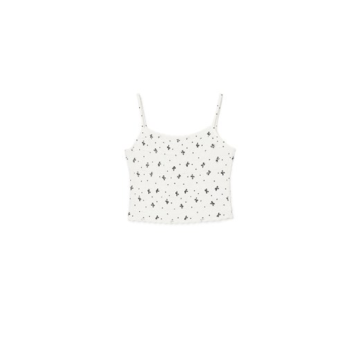 Cropp - Biała bluzka w groszki i wstążki - biały Cropp S Cropp