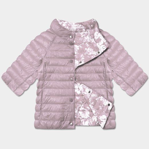 Dwustronna kurtka damska plus size z rękawem 3/4 Minority brudny róż/kwiaty (M23-7010-52) ze sklepu goodlookin.pl w kategorii Kurtki damskie - zdjęcie 179730760