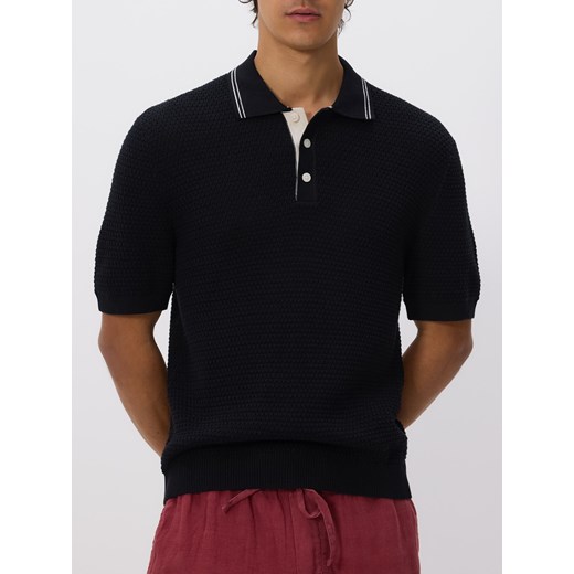 Reserved - Strukturalny sweter polo - czarny Reserved M Reserved
