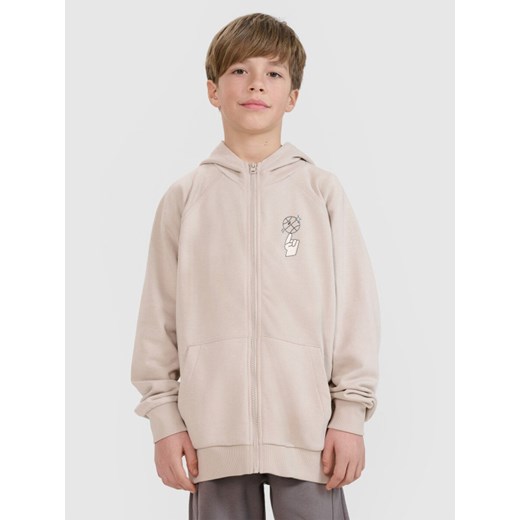 Chłopięca bluza dresowa rozpinana z kapturem 4F 4FJRSS25TSWSM2103 - beżowa ze sklepu Sportstylestory.com w kategorii Bluzy chłopięce - zdjęcie 179732844