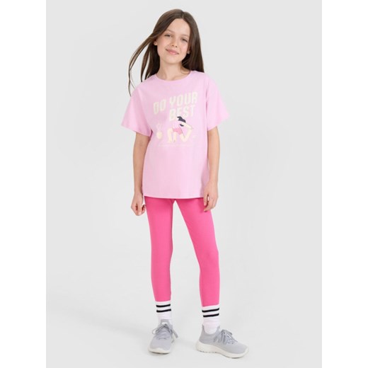 Dziewczęce legginsy dzianinowe 4F 4FJRSS25TTIGF255 - różowe ze sklepu Sportstylestory.com w kategorii Spodnie dziewczęce - zdjęcie 179732871