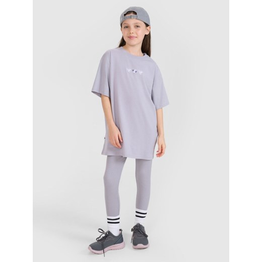 Dziewczęce legginsy dzianinowe 4F 4FJRSS25TTIGF255 - szare ze sklepu Sportstylestory.com w kategorii Spodnie dziewczęce - zdjęcie 179732884