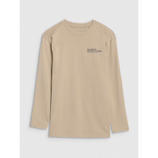 Chłopięcy longsleeve z nadrukiem 4F 4FJRSS25TLONM538 - beżowy ze sklepu Sportstylestory.com w kategorii T-shirty chłopięce - zdjęcie 179733060