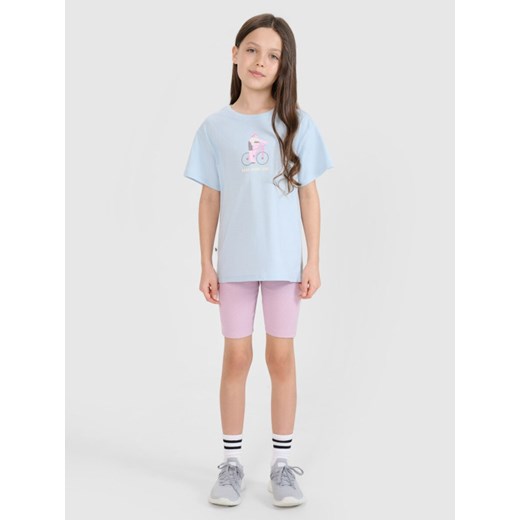 Dziewczęcy t-shirt z nadrukiem 4F 4FJRSS25TTSHF2645 - niebieski ze sklepu Sportstylestory.com w kategorii Bluzki dziewczęce - zdjęcie 179733323