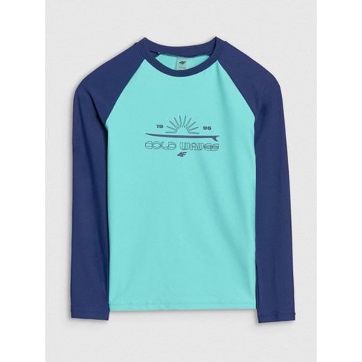 Chłopięcy longsleeve do pływania 4F 4FJWSS25TFLOM509 - turkusowy ze sklepu Sportstylestory.com w kategorii T-shirty chłopięce - zdjęcie 179733393
