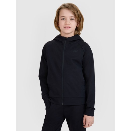 Chłopięca bluza treningowa rozpinana z kapturem  4F 4FJWSS25TFSWM557 - czarna ze sklepu Sportstylestory.com w kategorii Bluzy chłopięce - zdjęcie 179733494