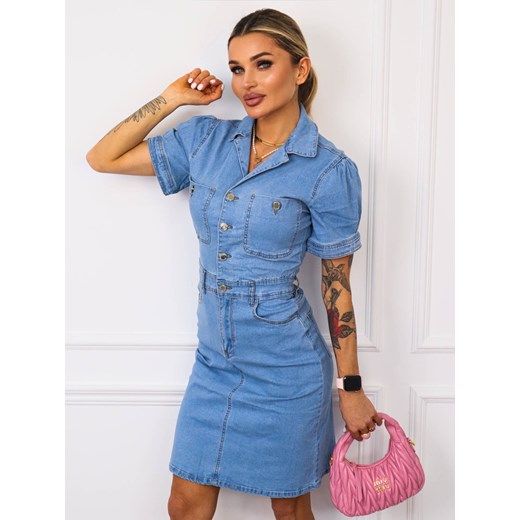SUKIENKA JEANSOWA MINI ZAPINANA NA GUZIKI ze sklepu olika.com.pl w kategorii Sukienki - zdjęcie 179737034