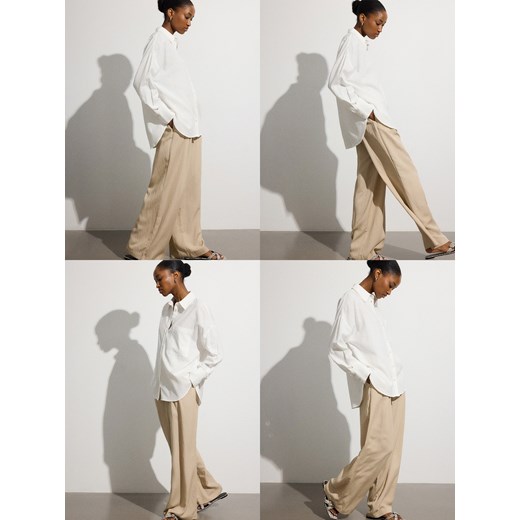 Reserved - Koszula oversize z dodatkiem lnu - biały ze sklepu Reserved w kategorii Bluzki damskie - zdjęcie 179738152