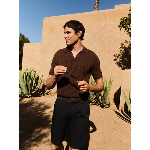 Reserved - Bawełniany sweter polo - brązowy ze sklepu Reserved w kategorii Swetry męskie - zdjęcie 179742064