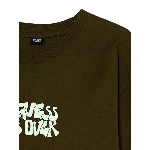 Cropp - Koszulka z motywem new indie - brązowy Cropp XL Cropp