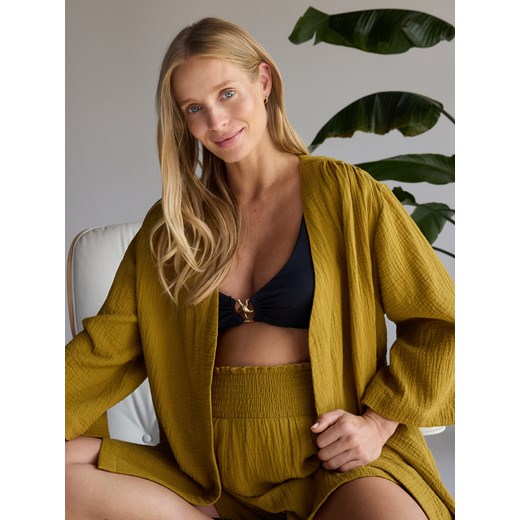 Reserved - Muślinowa sukienka kimono - oliwkowy Reserved S Reserved