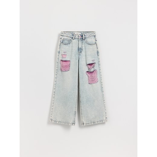 Reserved - Jeansy wide leg z przetarciami - niebieski ze sklepu Reserved w kategorii Spodnie dziewczęce - zdjęcie 179743153