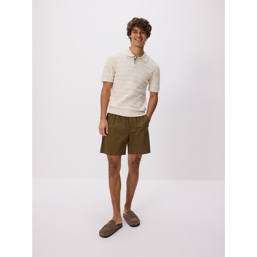 Reserved - Strukturalny sweter polo - kremowy Reserved XL Reserved