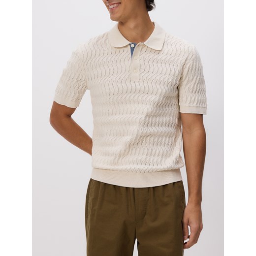 Reserved - Strukturalny sweter polo - kremowy Reserved M Reserved