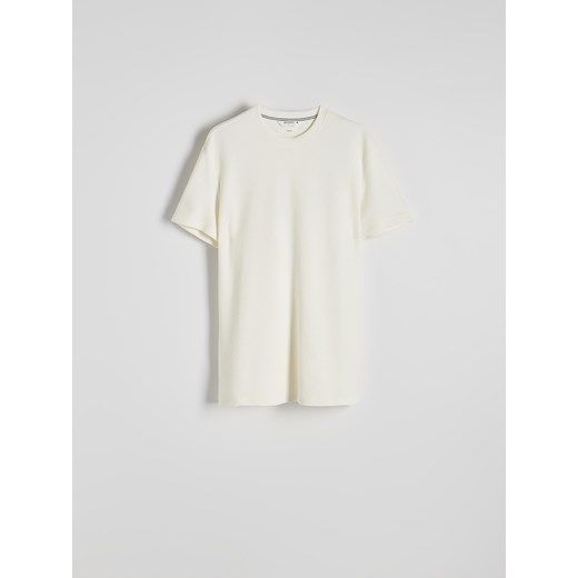 Reserved - T-shirt slim ze strukturalnej dzianiny - złamana biel Reserved L Reserved