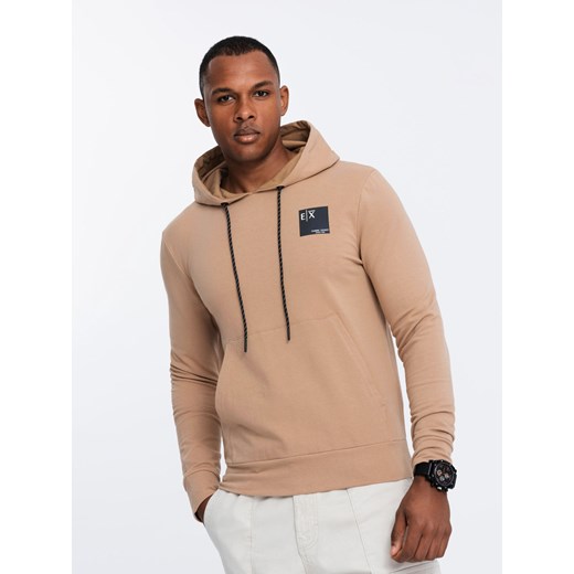 Męska bluza z kapturem kangurka z logotypem – brązowa V3 OM-SSNZ-0162 ze sklepu ombre w kategorii Bluzy męskie - zdjęcie 179746440
